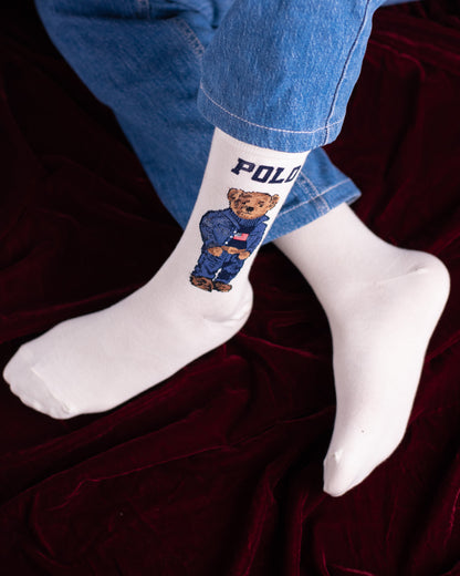 White PL Bear Funky Socks SN36