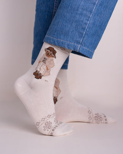 White Design Aunt Bear Funky Socks SN35